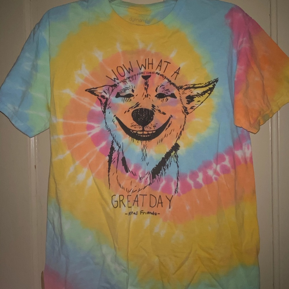 Real Friends tiedye dog t-shirt